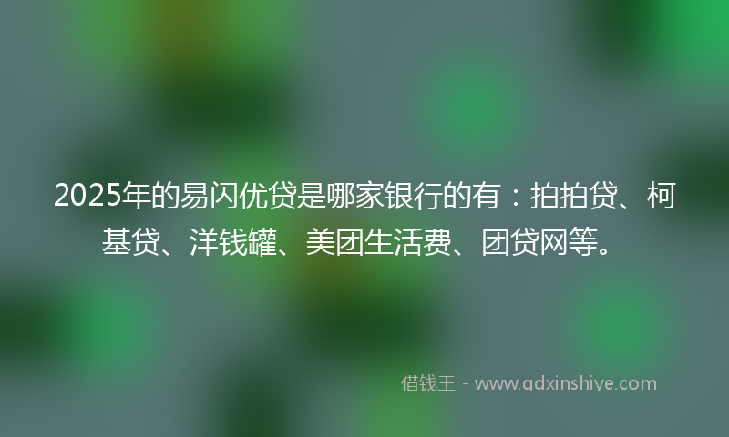 2025年的易闪优贷是哪家银行的有：拍拍贷、柯基贷、洋钱罐、美团生活费、团贷网等。