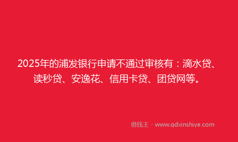 2025年的浦发银行申请不通过审核有：滴水贷、读秒贷、安逸花、信用卡贷、团贷网等。