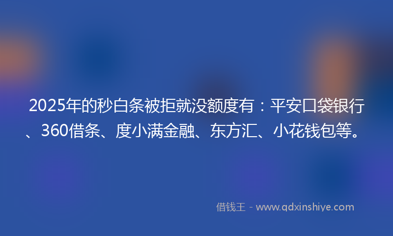 2025年的秒白条被拒就没额度有：平安口袋银行、360借条、度小满金融、东方汇、小花钱包等。