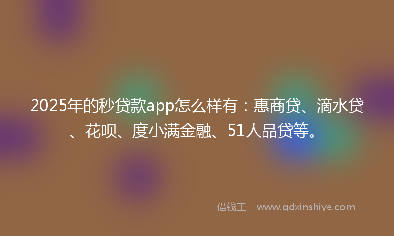 2025年的秒贷款app怎么样有：惠商贷、滴水贷、花呗、度小满金融、51人品贷等。
