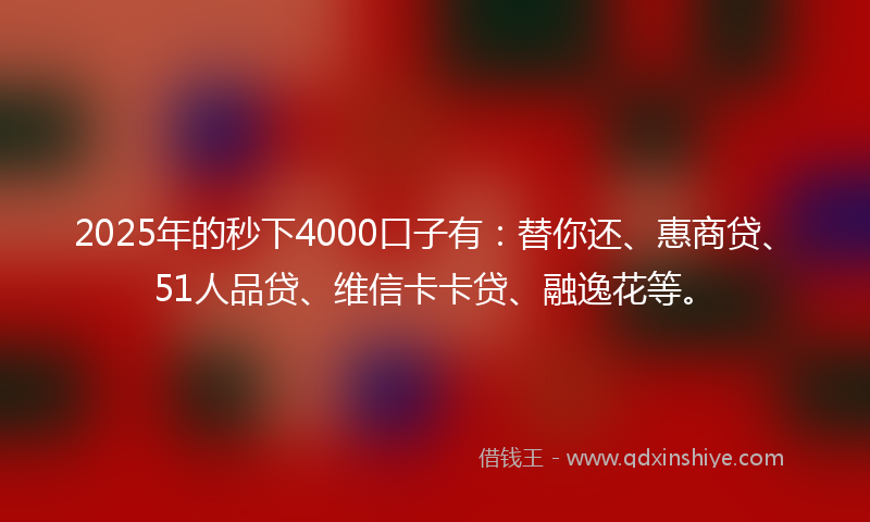 2025年的秒下4000口子有：替你还、惠商贷、51人品贷、维信卡卡贷、融逸花等。