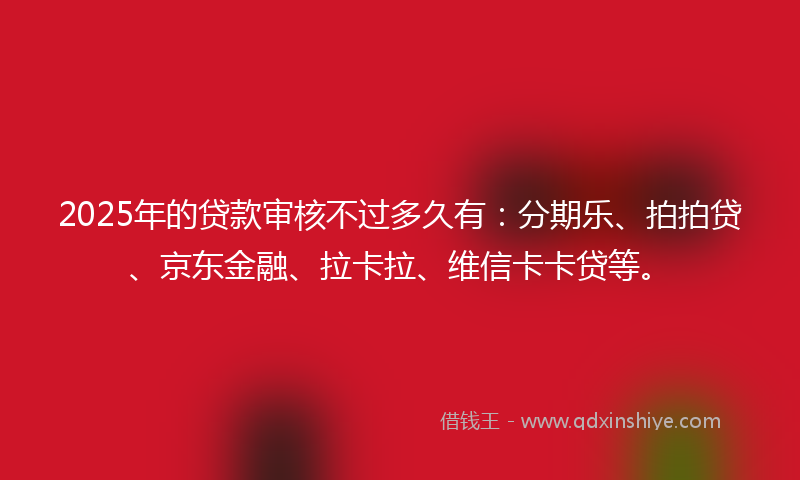 2025年的贷款审核不过多久有：分期乐、拍拍贷、京东金融、拉卡拉、维信卡卡贷等。