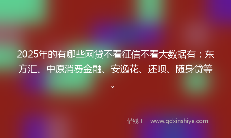 2025年的有哪些网贷不看征信不看大数据有：东方汇、中原消费金融、安逸花、还呗、随身贷等。