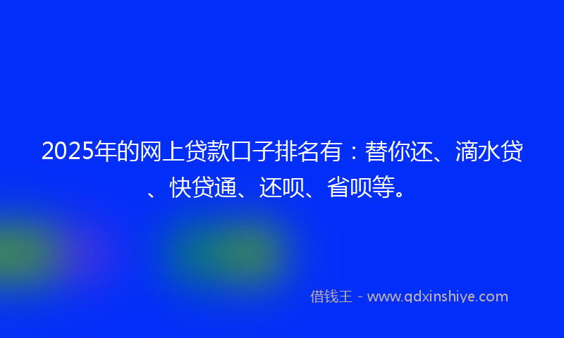 2025年的网上贷款口子排名有：替你还、滴水贷、快贷通、还呗、省呗等。