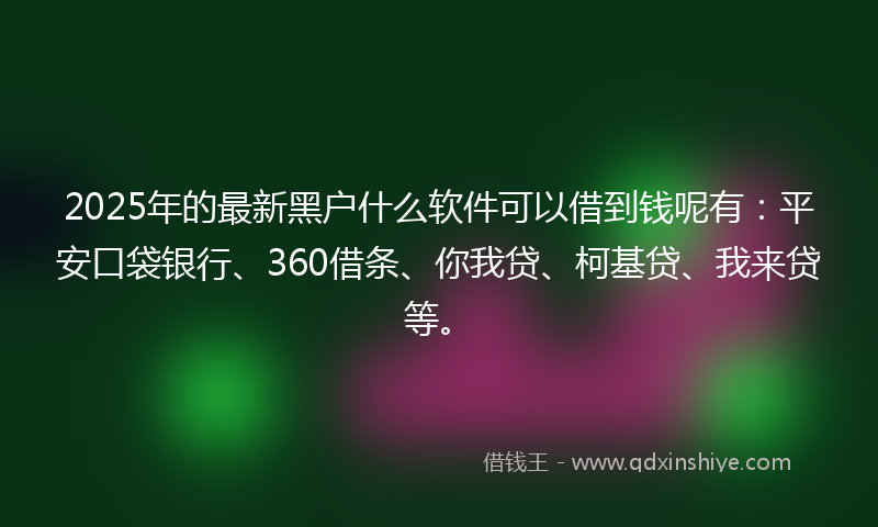 2025年的最新黑户什么软件可以借到钱呢有：平安口袋银行、360借条、你我贷、柯基贷、我来贷等。