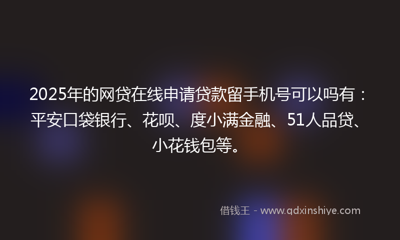 2025年的网贷在线申请贷款留手机号可以吗有：平安口袋银行、花呗、度小满金融、51人品贷、小花钱包等。