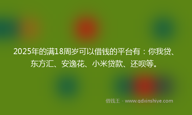 2025年的满18周岁可以借钱的平台有：你我贷、东方汇、安逸花、小米贷款、还呗等。