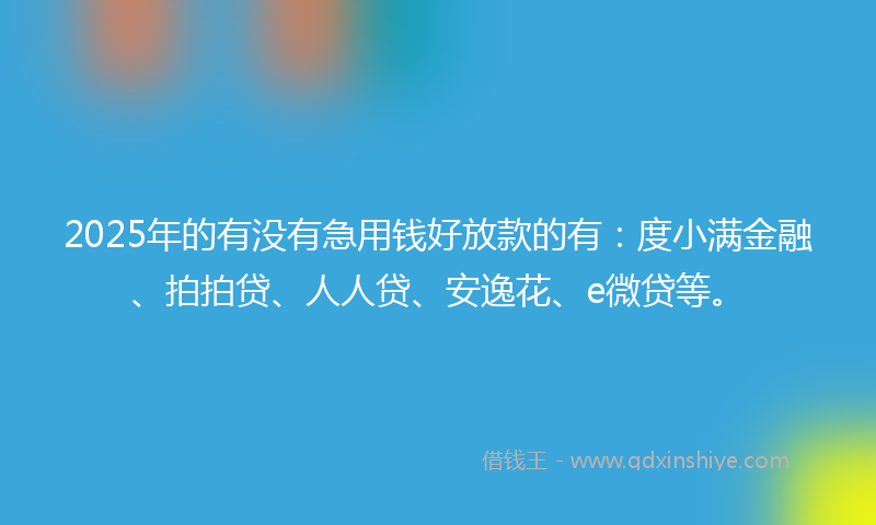 2025年的有没有急用钱好放款的有：度小满金融、拍拍贷、人人贷、安逸花、e微贷等。