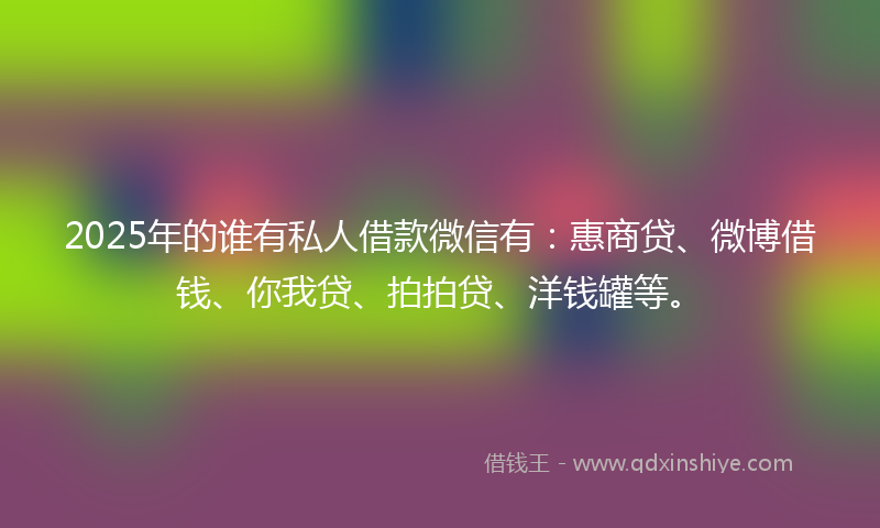 2025年的谁有私人借款微信有：惠商贷、微博借钱、你我贷、拍拍贷、洋钱罐等。