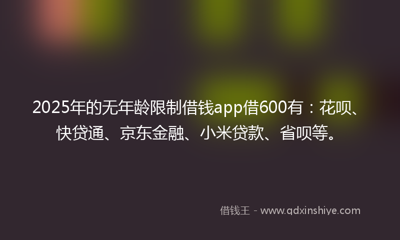 2025年的无年龄限制借钱app借600有：花呗、快贷通、京东金融、小米贷款、省呗等。