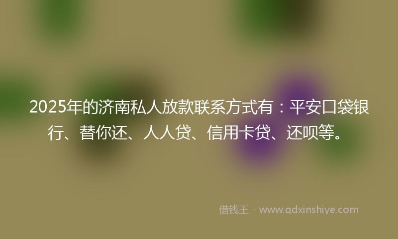 2025年的济南私人放款联系方式有：平安口袋银行、替你还、人人贷、信用卡贷、还呗等。