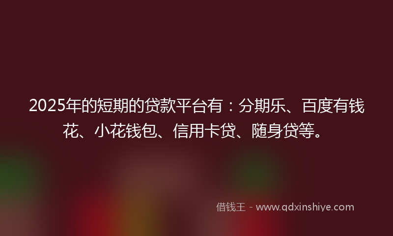 2025年的短期的贷款平台有：分期乐、百度有钱花、小花钱包、信用卡贷、随身贷等。