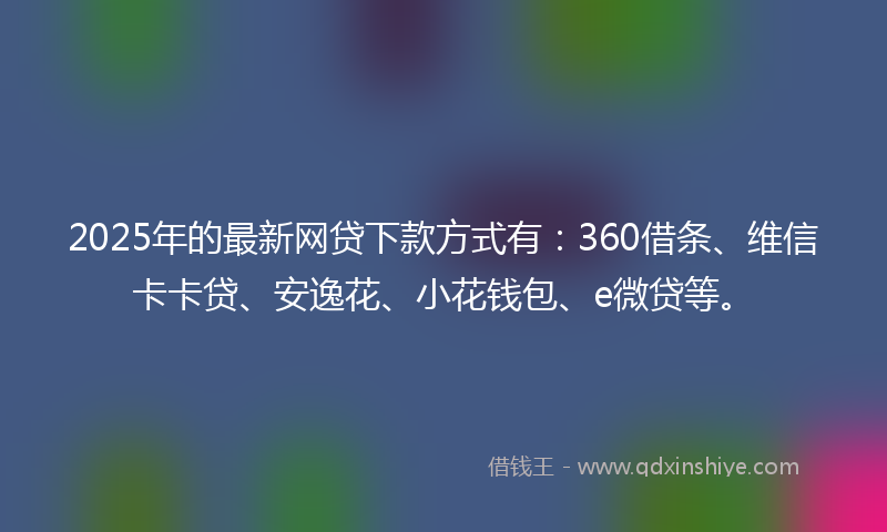 2025年的最新网贷下款方式有：360借条、维信卡卡贷、安逸花、小花钱包、e微贷等。