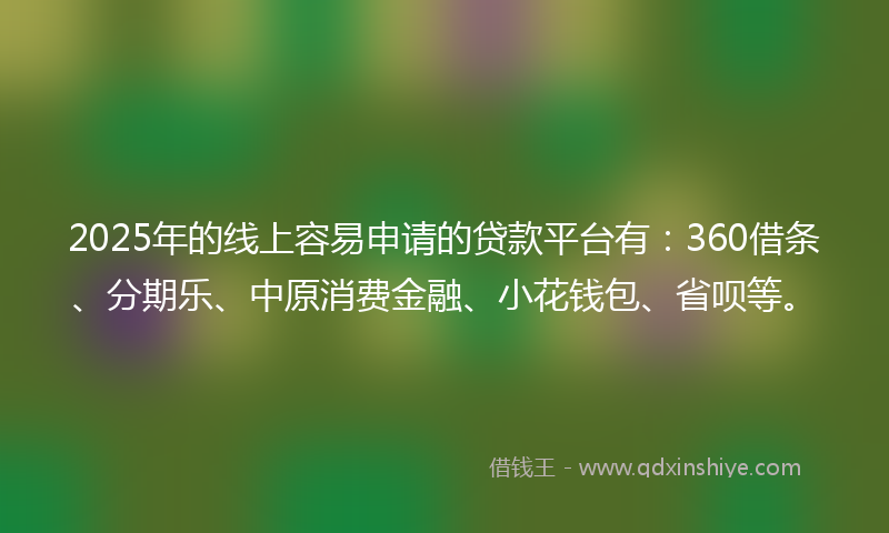 2025年的线上容易申请的贷款平台有：360借条、分期乐、中原消费金融、小花钱包、省呗等。