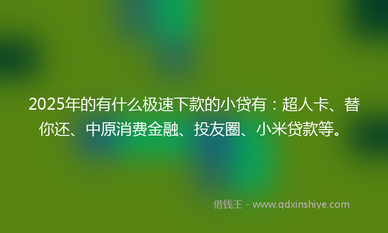 2025年的有什么极速下款的小贷有：超人卡、替你还、中原消费金融、投友圈、小米贷款等。