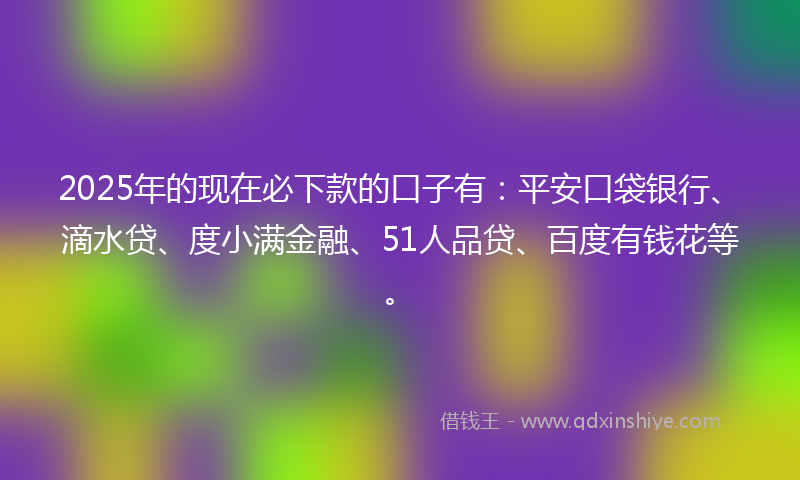 2025年的现在必下款的口子有：平安口袋银行、滴水贷、度小满金融、51人品贷、百度有钱花等。