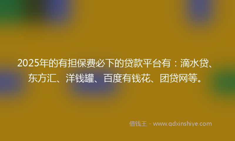 2025年的有担保费必下的贷款平台有：滴水贷、东方汇、洋钱罐、百度有钱花、团贷网等。