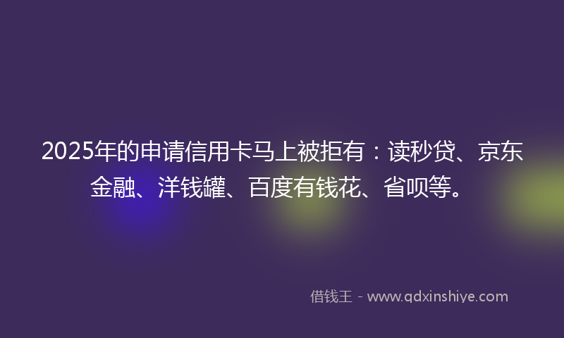 2025年的申请信用卡马上被拒有：读秒贷、京东金融、洋钱罐、百度有钱花、省呗等。
