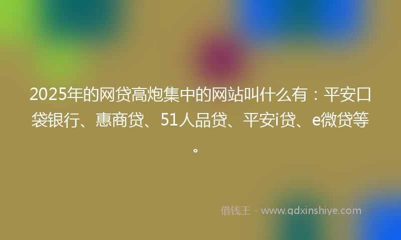 2025年的网贷高炮集中的网站叫什么有：平安口袋银行、惠商贷、51人品贷、平安i贷、e微贷等。
