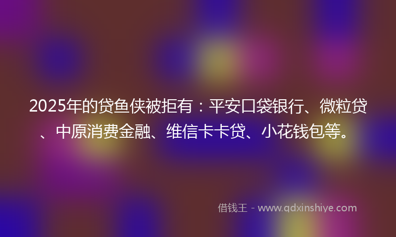2025年的贷鱼侠被拒有：平安口袋银行、微粒贷、中原消费金融、维信卡卡贷、小花钱包等。