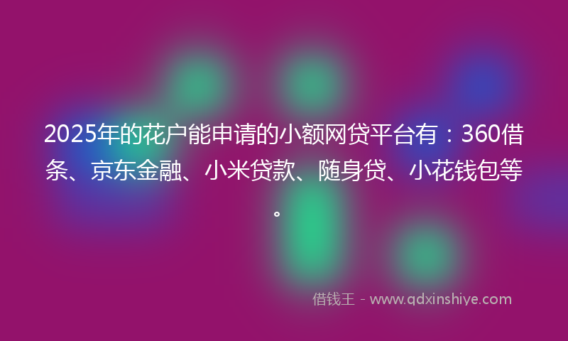 2025年的花户能申请的小额网贷平台有：360借条、京东金融、小米贷款、随身贷、小花钱包等。