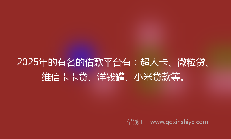 2025年的有名的借款平台有：超人卡、微粒贷、维信卡卡贷、洋钱罐、小米贷款等。