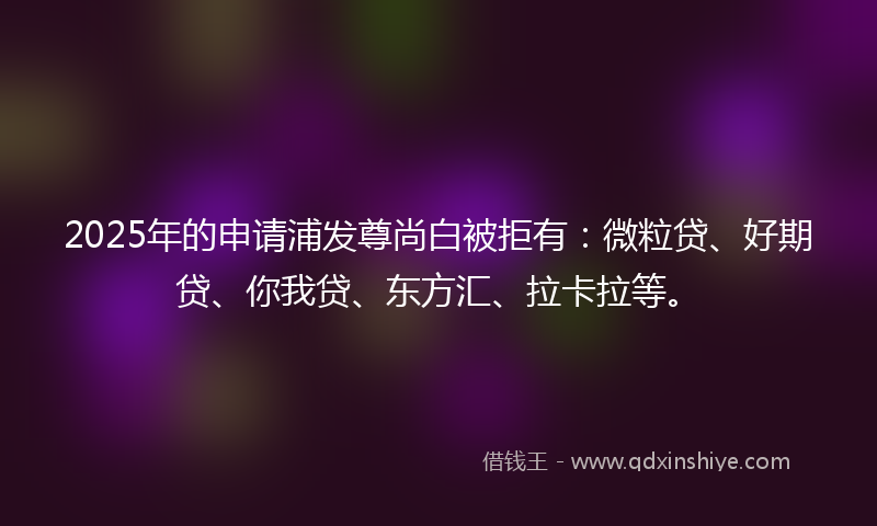 2025年的申请浦发尊尚白被拒有：微粒贷、好期贷、你我贷、东方汇、拉卡拉等。