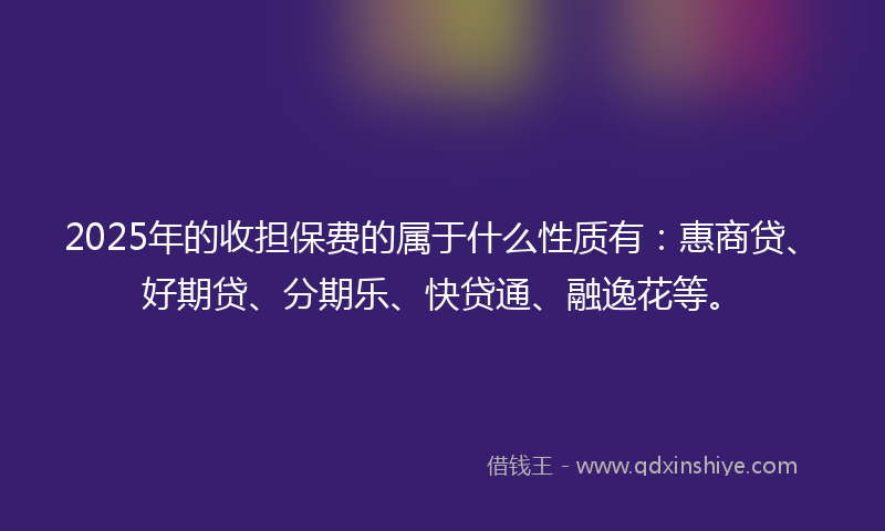 2025年的收担保费的属于什么性质有：惠商贷、好期贷、分期乐、快贷通、融逸花等。