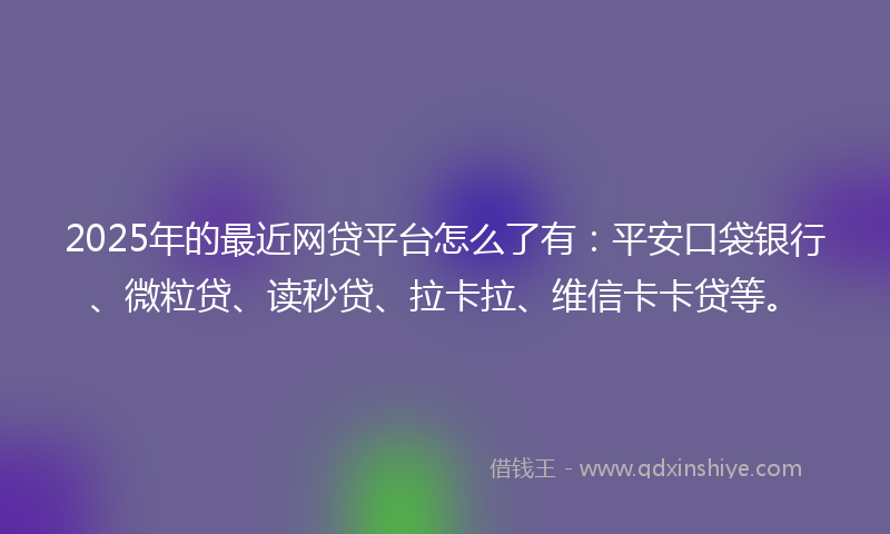 2025年的最近网贷平台怎么了有：平安口袋银行、微粒贷、读秒贷、拉卡拉、维信卡卡贷等。