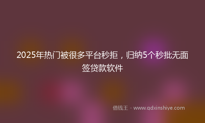 2025年热门被很多平台秒拒，归纳5个秒批无面签贷款软件