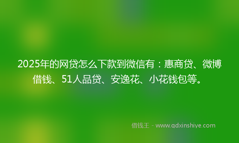 2025年的网贷怎么下款到微信有：惠商贷、微博借钱、51人品贷、安逸花、小花钱包等。