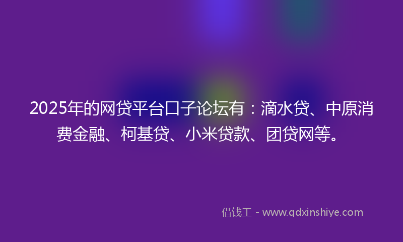 2025年的网贷平台口子论坛有：滴水贷、中原消费金融、柯基贷、小米贷款、团贷网等。