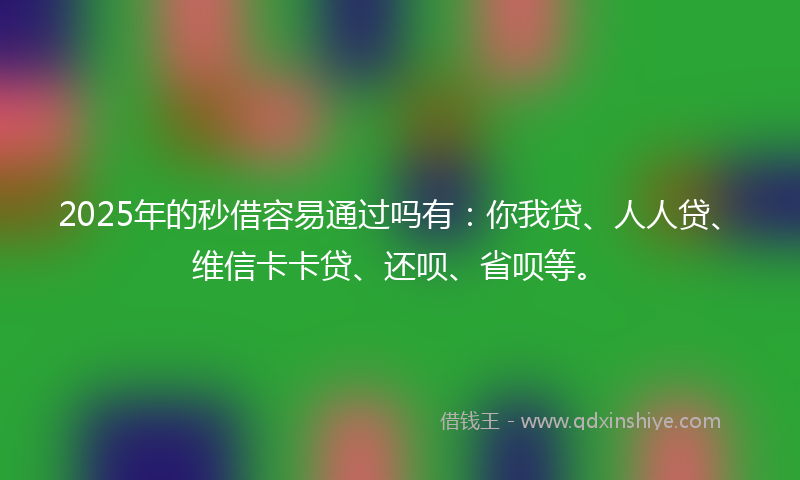 2025年的秒借容易通过吗有：你我贷、人人贷、维信卡卡贷、还呗、省呗等。
