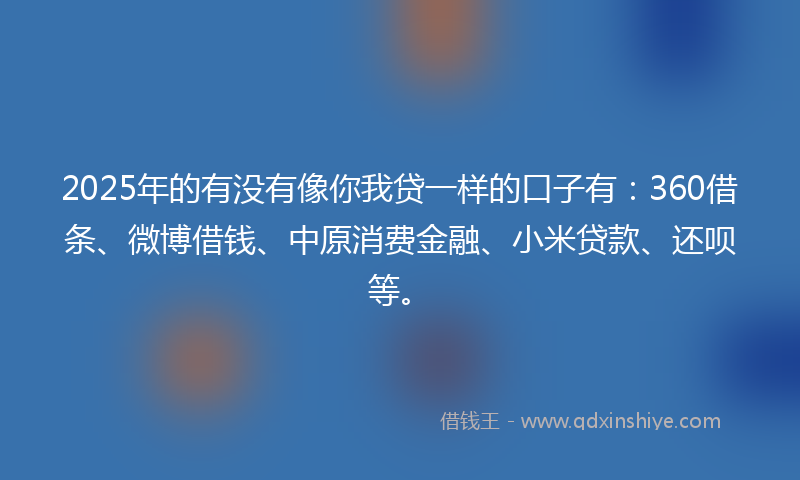 2025年的有没有像你我贷一样的口子有：360借条、微博借钱、中原消费金融、小米贷款、还呗等。
