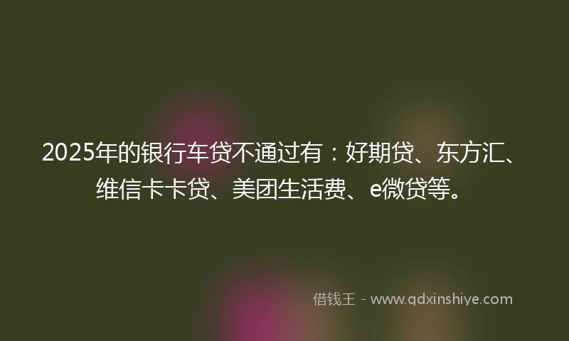 2025年的银行车贷不通过有：好期贷、东方汇、维信卡卡贷、美团生活费、e微贷等。