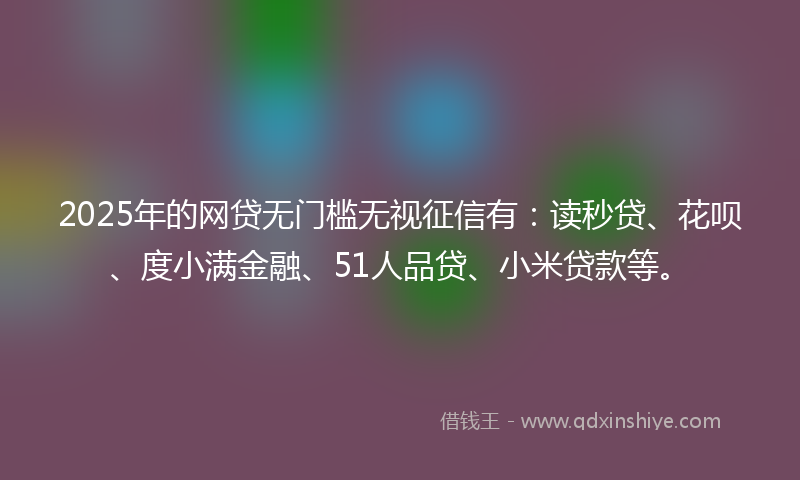 2025年的网贷无门槛无视征信有：读秒贷、花呗、度小满金融、51人品贷、小米贷款等。