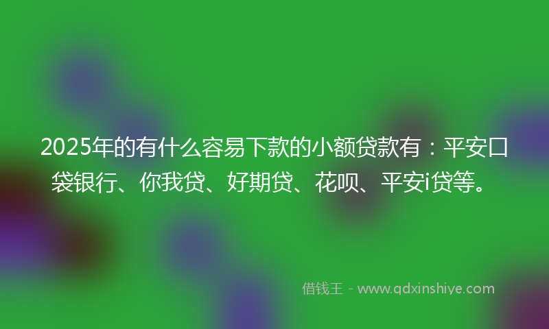 2025年的有什么容易下款的小额贷款有：平安口袋银行、你我贷、好期贷、花呗、平安i贷等。