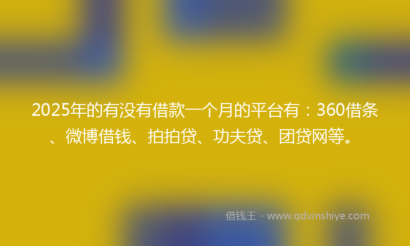 2025年的有没有借款一个月的平台有：360借条、微博借钱、拍拍贷、功夫贷、团贷网等。