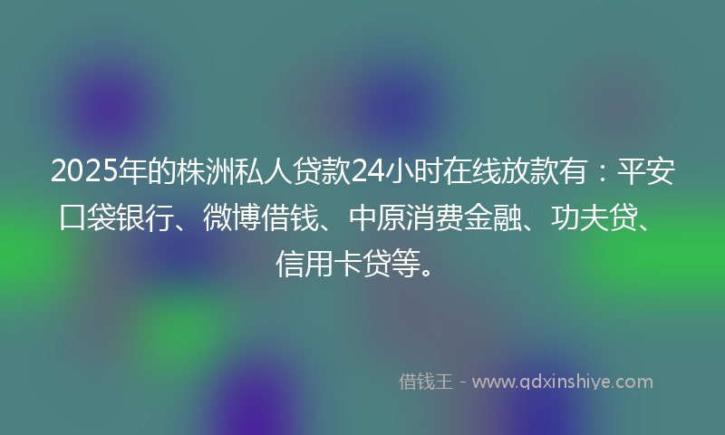 2025年的株洲私人贷款24小时在线放款有：平安口袋银行、微博借钱、中原消费金融、功夫贷、信用卡贷等。