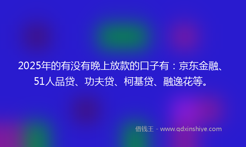 2025年的有没有晚上放款的口子有：京东金融、51人品贷、功夫贷、柯基贷、融逸花等。