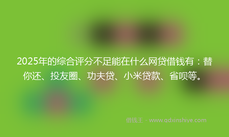 2025年的综合评分不足能在什么网贷借钱有：替你还、投友圈、功夫贷、小米贷款、省呗等。
