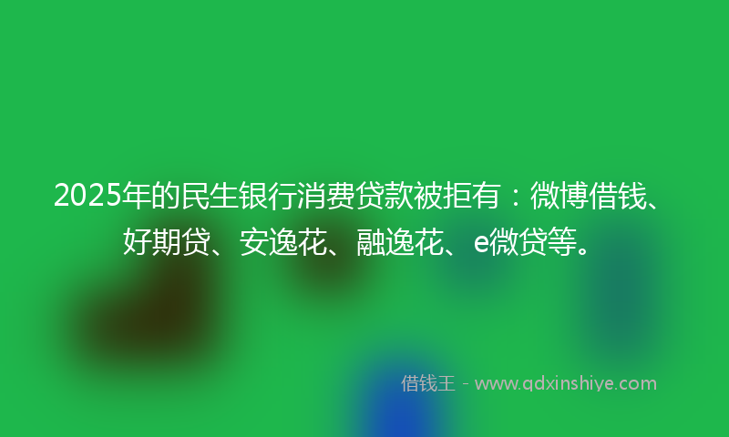 2025年的民生银行消费贷款被拒有：微博借钱、好期贷、安逸花、融逸花、e微贷等。
