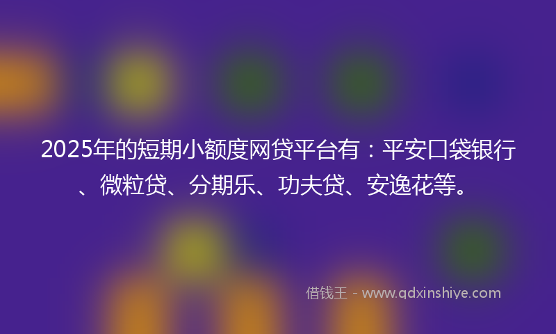 2025年的短期小额度网贷平台有：平安口袋银行、微粒贷、分期乐、功夫贷、安逸花等。