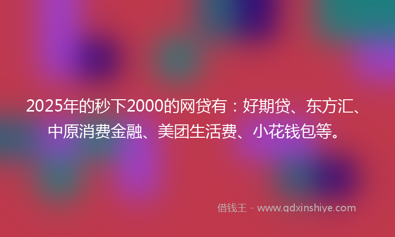 2025年的秒下2000的网贷有：好期贷、东方汇、中原消费金融、美团生活费、小花钱包等。