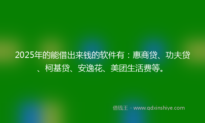 2025年的能借出来钱的软件有：惠商贷、功夫贷、柯基贷、安逸花、美团生活费等。