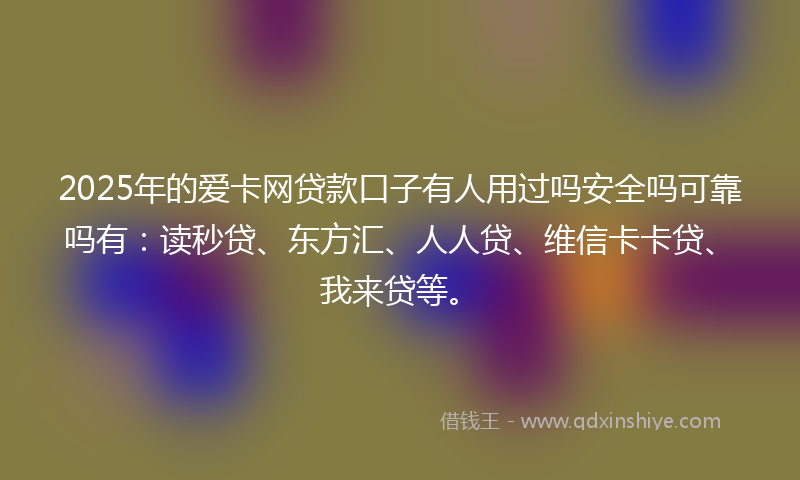 2025年的爱卡网贷款口子有人用过吗安全吗可靠吗有：读秒贷、东方汇、人人贷、维信卡卡贷、我来贷等。