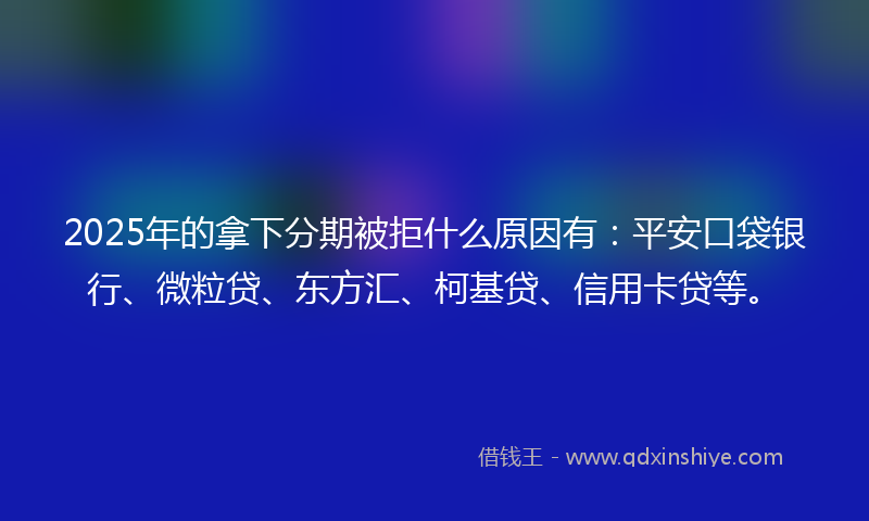 2025年的拿下分期被拒什么原因有：平安口袋银行、微粒贷、东方汇、柯基贷、信用卡贷等。