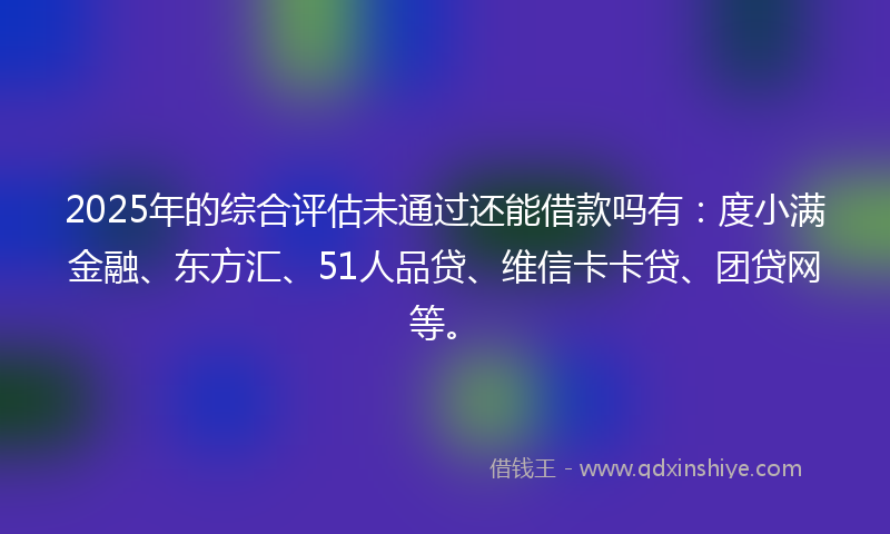 2025年的综合评估未通过还能借款吗有：度小满金融、东方汇、51人品贷、维信卡卡贷、团贷网等。