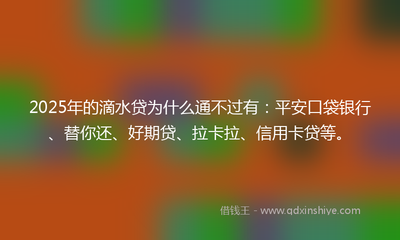 2025年的滴水贷为什么通不过有：平安口袋银行、替你还、好期贷、拉卡拉、信用卡贷等。
