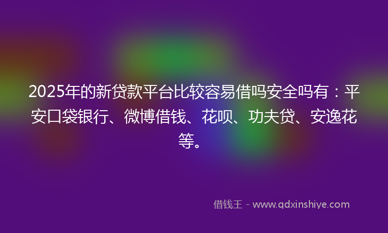 2025年的新贷款平台比较容易借吗安全吗有：平安口袋银行、微博借钱、花呗、功夫贷、安逸花等。